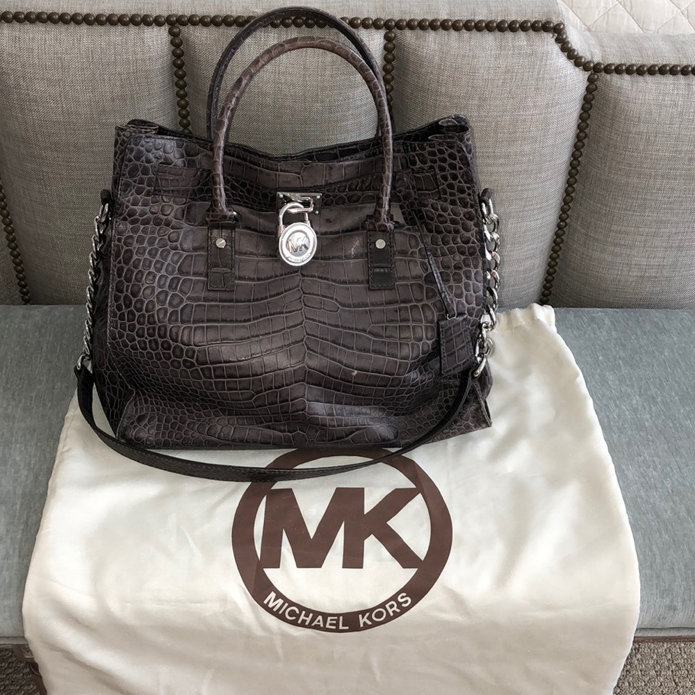 Michael Kors Hamilton LG Grey Leather Tote Bag